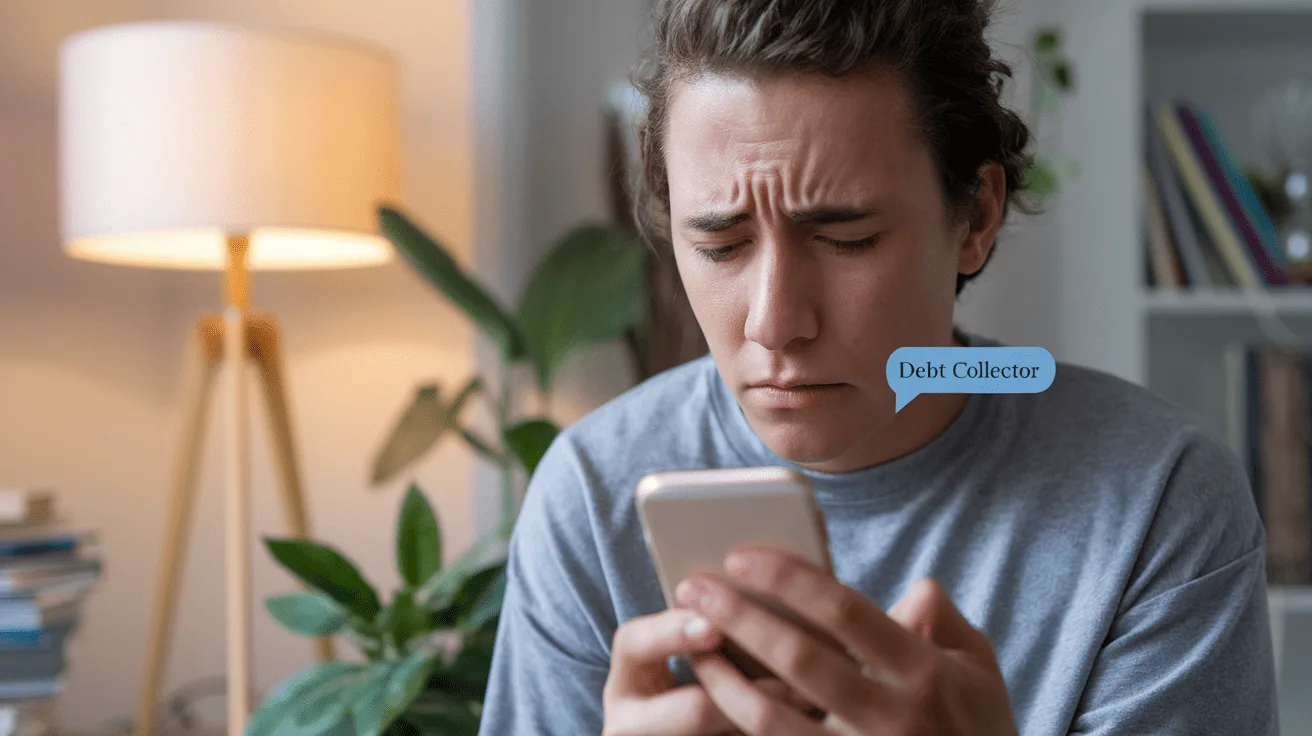 Consumer reviewing debt collector text messages on a mobile phone