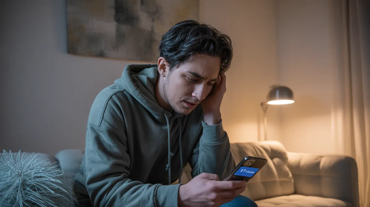 Stressed person holding a ringing smartphone receiving unwanted robocalls