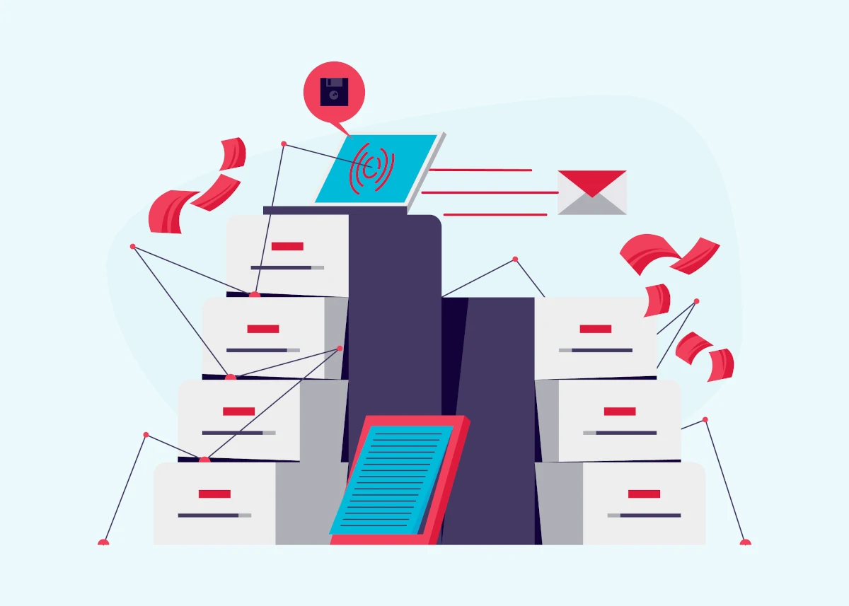 image showing a graphical representation of archiving various type of communication like emails, phonecalls