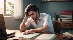 image representing a man thinking about how to handle debt collector harassment