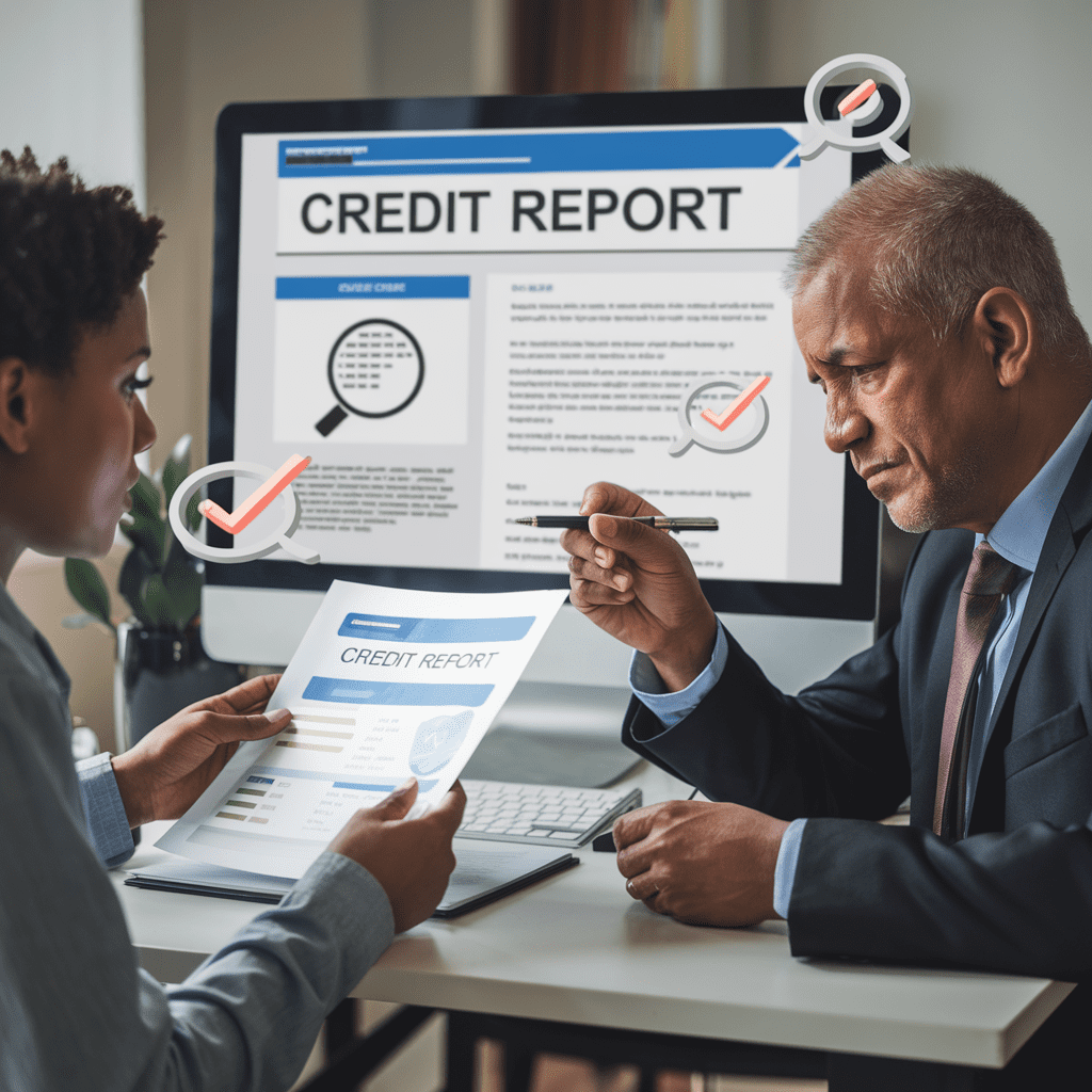 FCRA lawyer assisting client in reviewing and correcting credit report inaccuracies